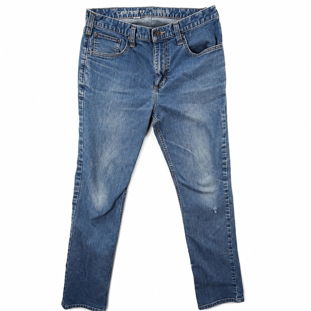 Carhartt Straight Fit Jeans Mens 33x34 Blue Medium Wash Denim Workwear Pants
